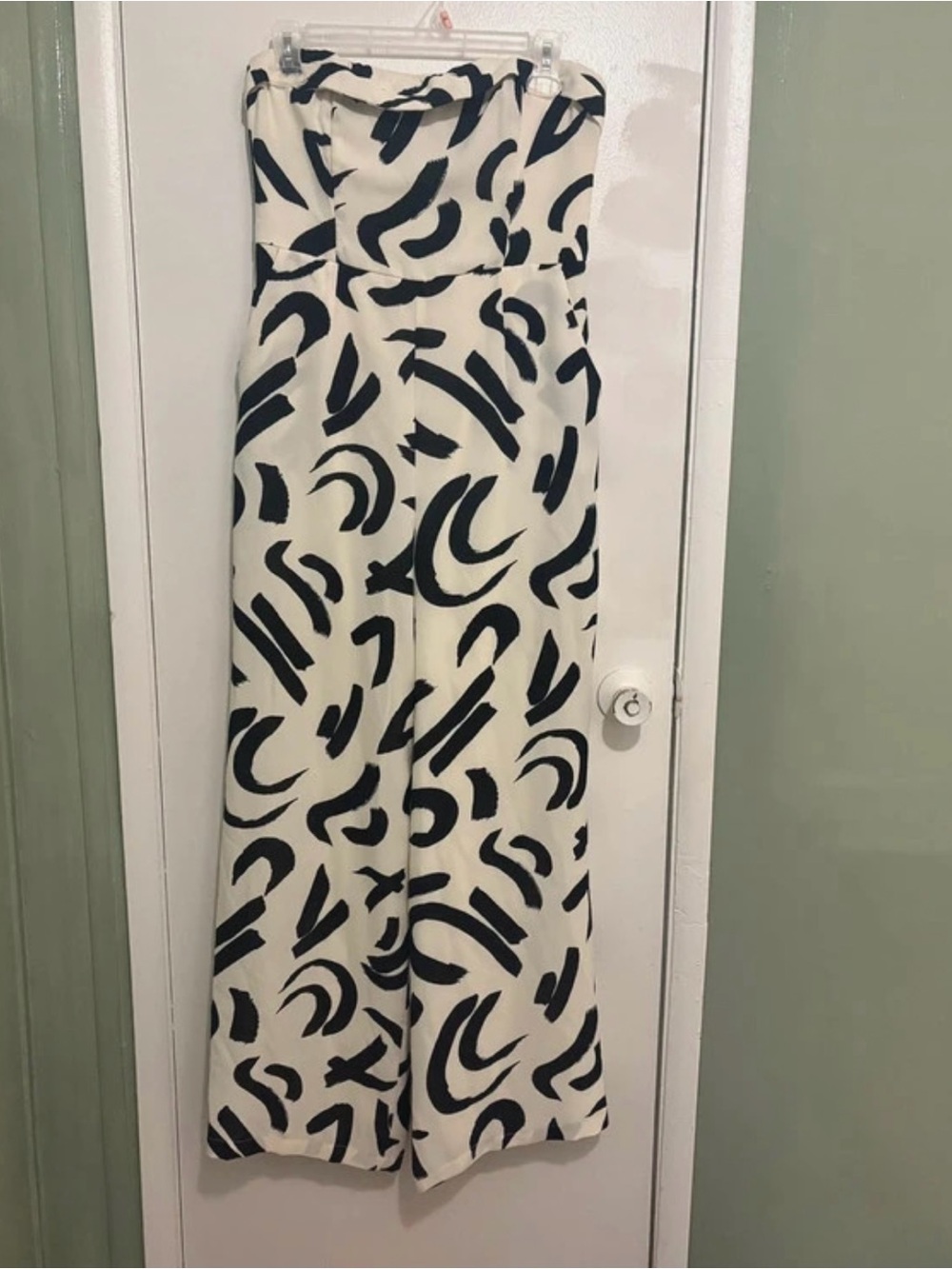 Strapless Black & White Abstract Print Jumpsuit